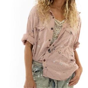 Magnolia Pearl Kelly Western Pink Rainbow Embroidered Shirt - OS